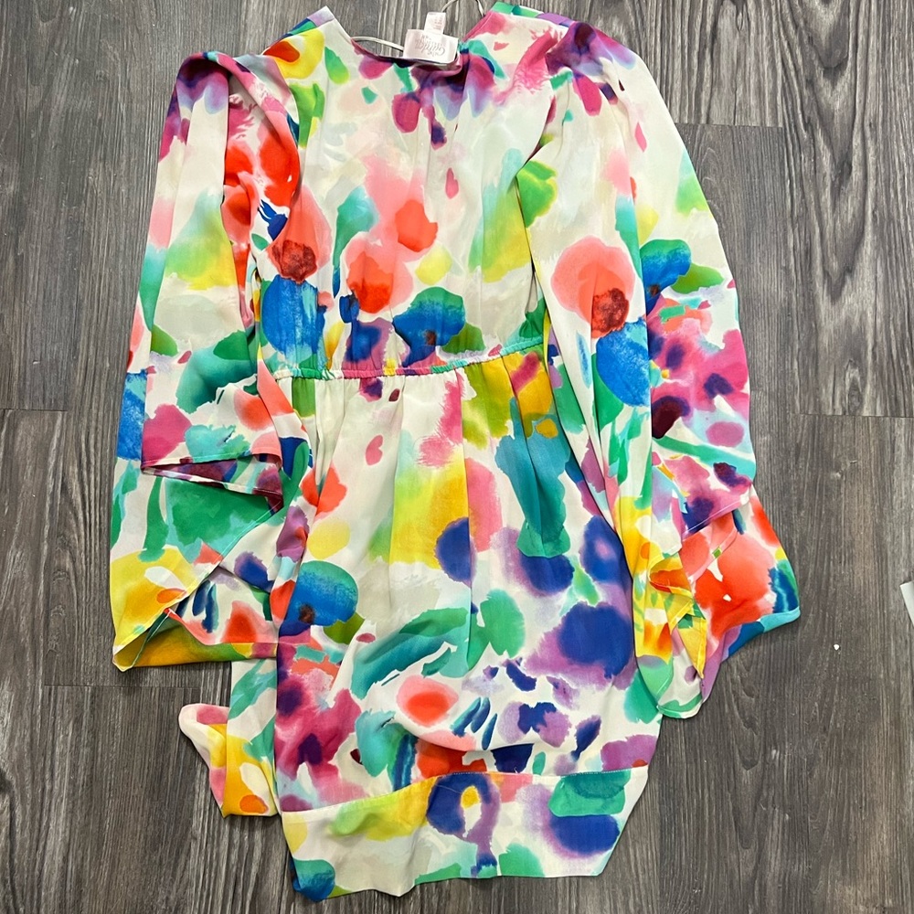 NWT H&M watercolor rainbow billow sleeve mini dress - Picture 5 of 8